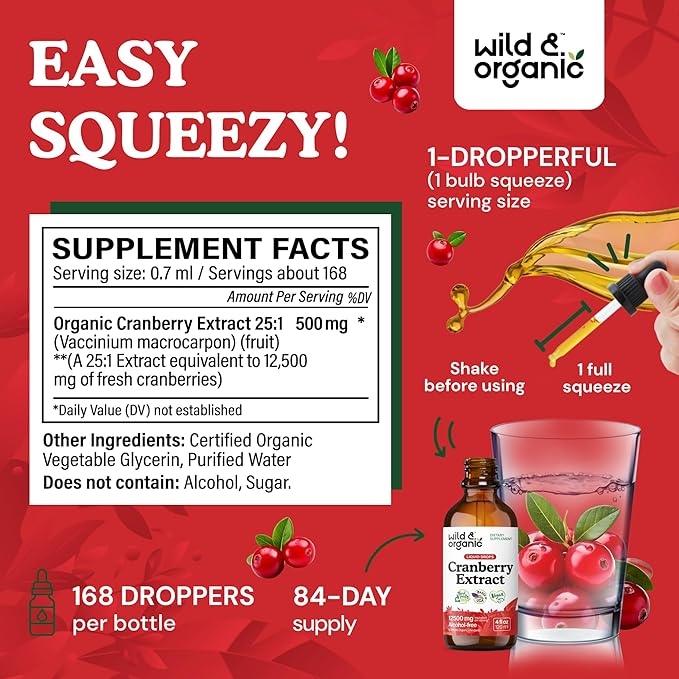 Wild & Organic Cranberry Extract Tincture 4 fl oz & Red Clover Tincture 4 fl oz