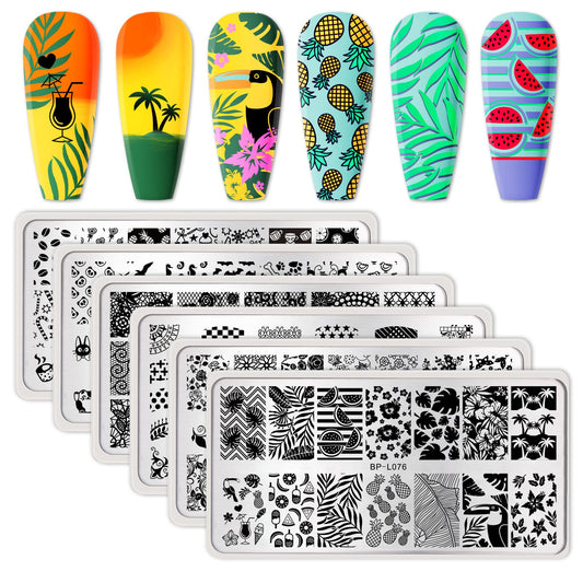 Born Pretty Nail Art Stamping Plates Set, Food, Bunnies, Flowers, Lace, Tropical, French Tip Themes Manicuring Diy Nail Template