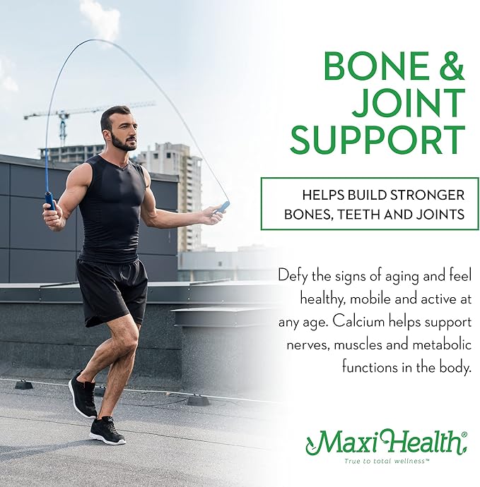 Maxi Health Calcium 1000 mg Supplement with Vitamin D3 (1000 IU) and Magnesium (500 mg) - Bone, Teeth and Joint Support for Men and Women - 180 Capsules - Maxi Cal
