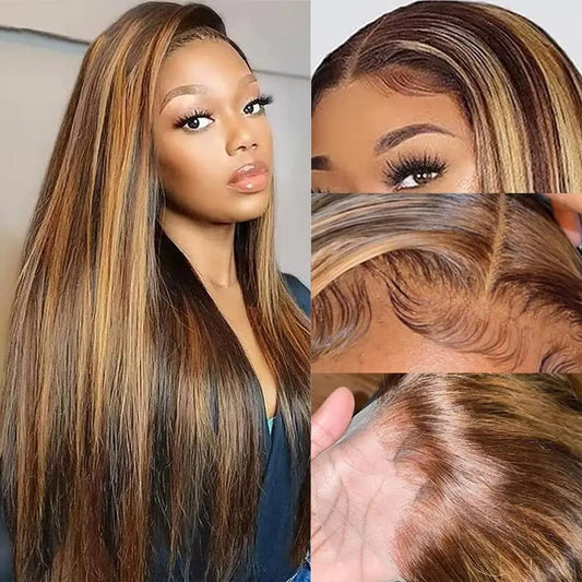 Metamuclia Honey Blonde 13X4 Hd Lace Front Wig Human Hair Highlight Straight Lace Frontal Wigs Human Hair Pre Plucked 20 Inch 18