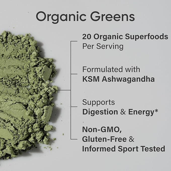 Sports Research® Organic Greens Superfood Powder w/Spirulina & Chlorella, Adaptogens, Enzymes, Probiotics & 8 VIT Bs for Gut & Mood Support* - Vegan, Sugar-Free & Low-Cal Original 20 Servings