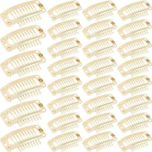32 Mm 9-Teeth Snap Clips For Women'S Hair Extensions And Wigs - 30 Piece Diy Accessory Kit (Beige)