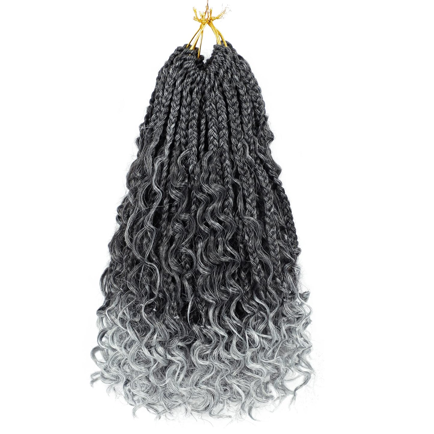 Goddess Box Braids Crochet Hair 12 Inch 8 Packs Pre-Looped Bohemian Crochet Boho Box Braids With Curly Ends Grey 3X Crochet Brai