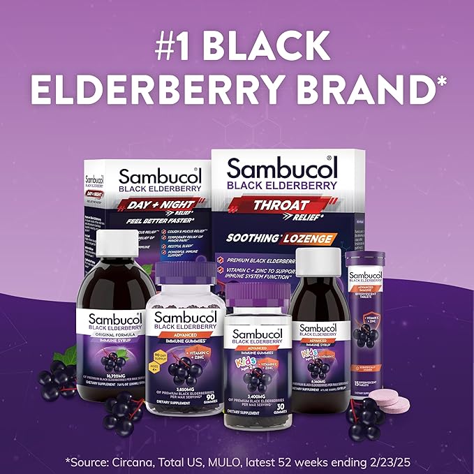 Sambucol Black Elderberry Day & Night Relief - Feel Better Faster, Cough & Mucus Relief for Adults, Immune Support, Non-Drowsy Daytime Relief, Restful Sleep, Melatonin-Free - 24 Capsules, 1 Pack