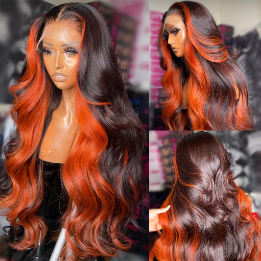 200% Density 13X6 Ginger 30 Inch Lace Front Wigs Human Hair Pre Plucked For Women Ombre 13X6 Hd Transparent Ginger Orange Lace F