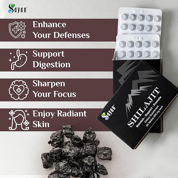 Sayan 100% Pure Shilajit Tablets, 24,000mg High-Potency Supplement, More Effective Than Resin & Capsules, 85+ Trace Minerals Sourced from 10,000ft Lab-Tested for Purity. 120 Tablets, 2-4 Month Supply