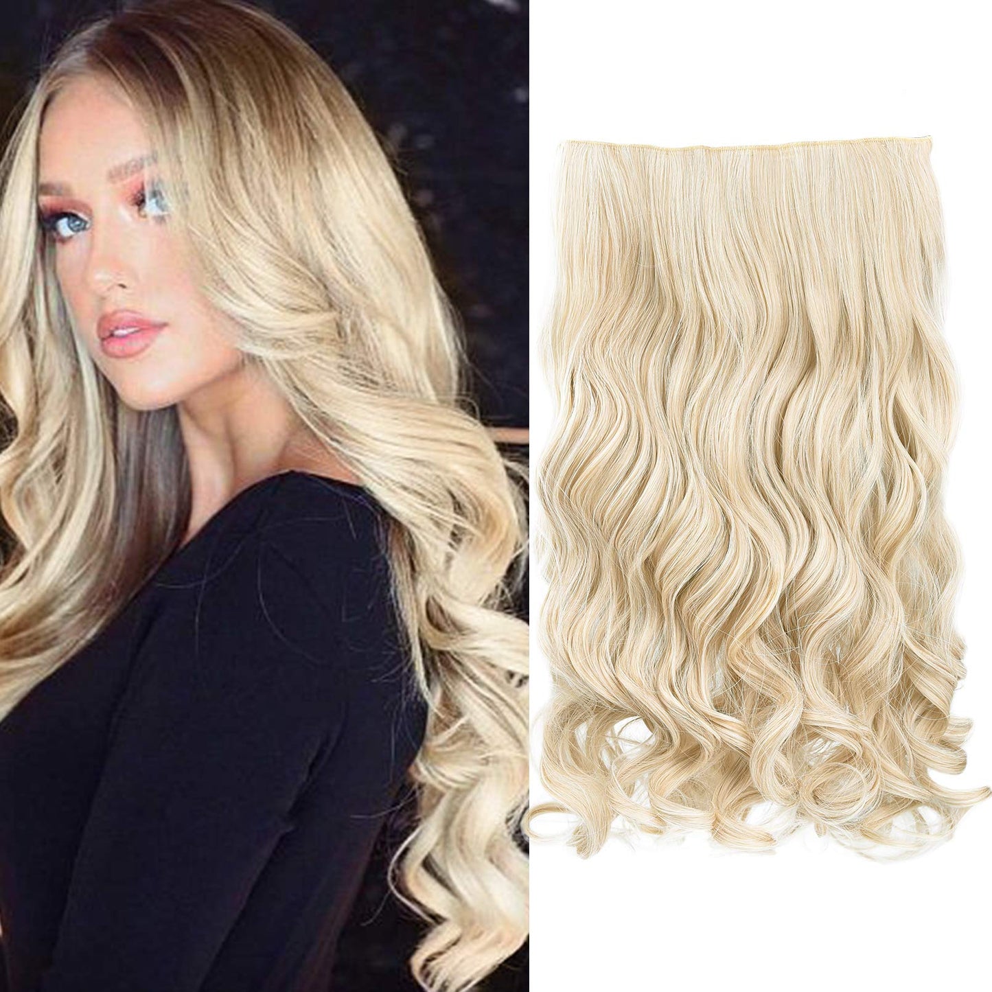 Reecho 24'' 1-Pack 3/4 Full Head Curly Wave Clips In On Synthetic Hair Extensions He008 Hair Pieces For Women 5 Clips 4.5 Oz Per