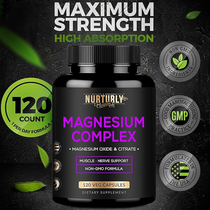 Magnesium Citrate & Oxide 500mg Complex Supplement - High Absorption Maximum Strength - Helps Support Bone Density and Strength, Muscles, Energy and Sleep - 360 Vegan Capsules