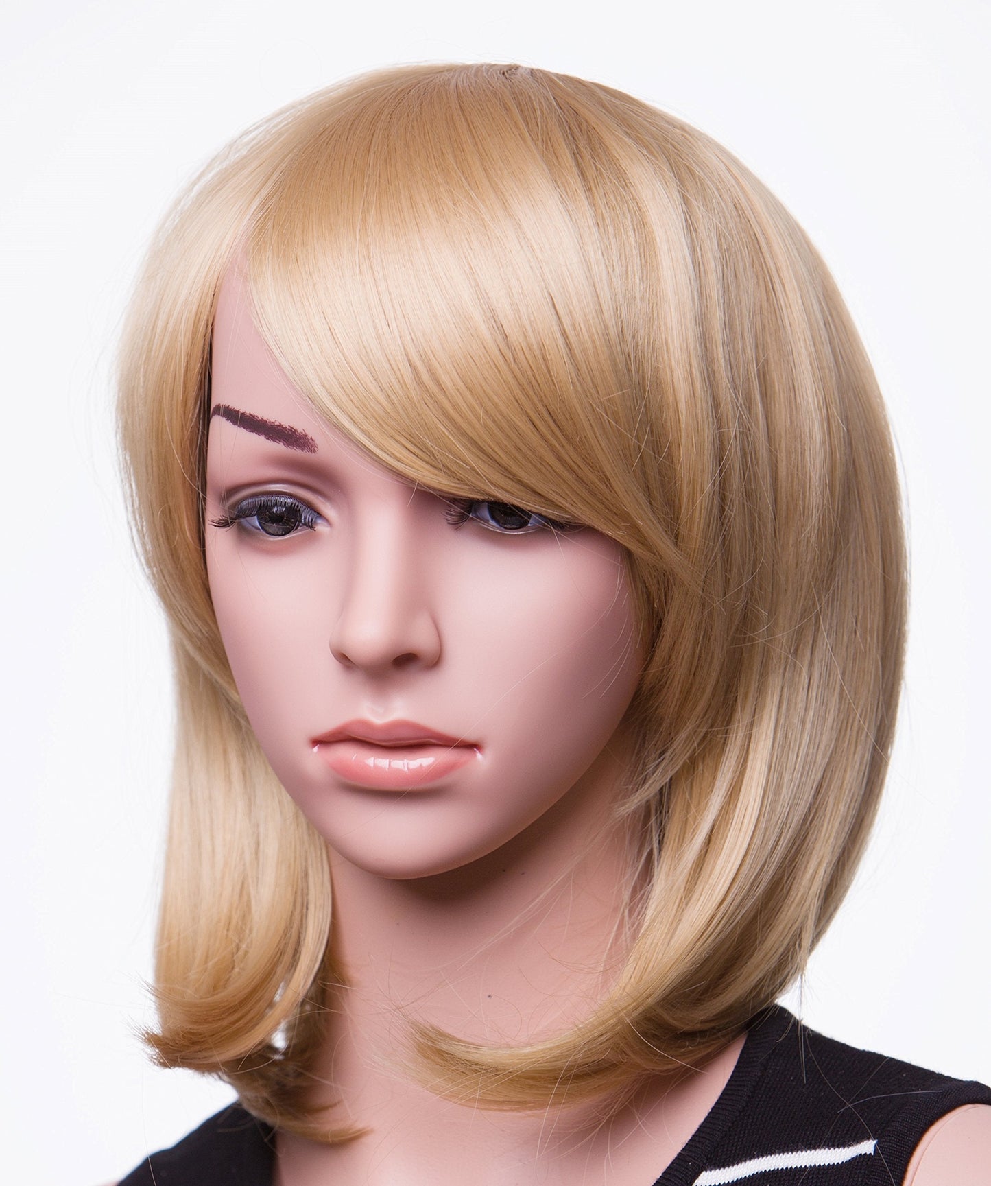 Swacc 11    Women Short Straight Synthetic Bob Wig Candy Color Cosplay Wig Anime Costume Hairpiece For Party With Wig Cap (Beige