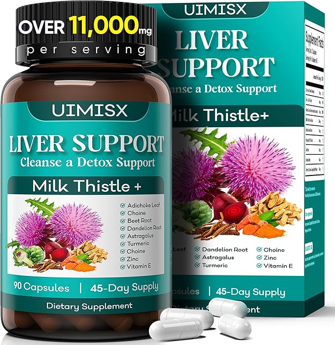 Milk Thistle Supplement - Liver Detox Cleanse Formula Herbal Liver Support with Milk Thistle, Dandelion Root, Artichoke, Turmeric, Astragalus for Liver Health, 90 Capsules-73