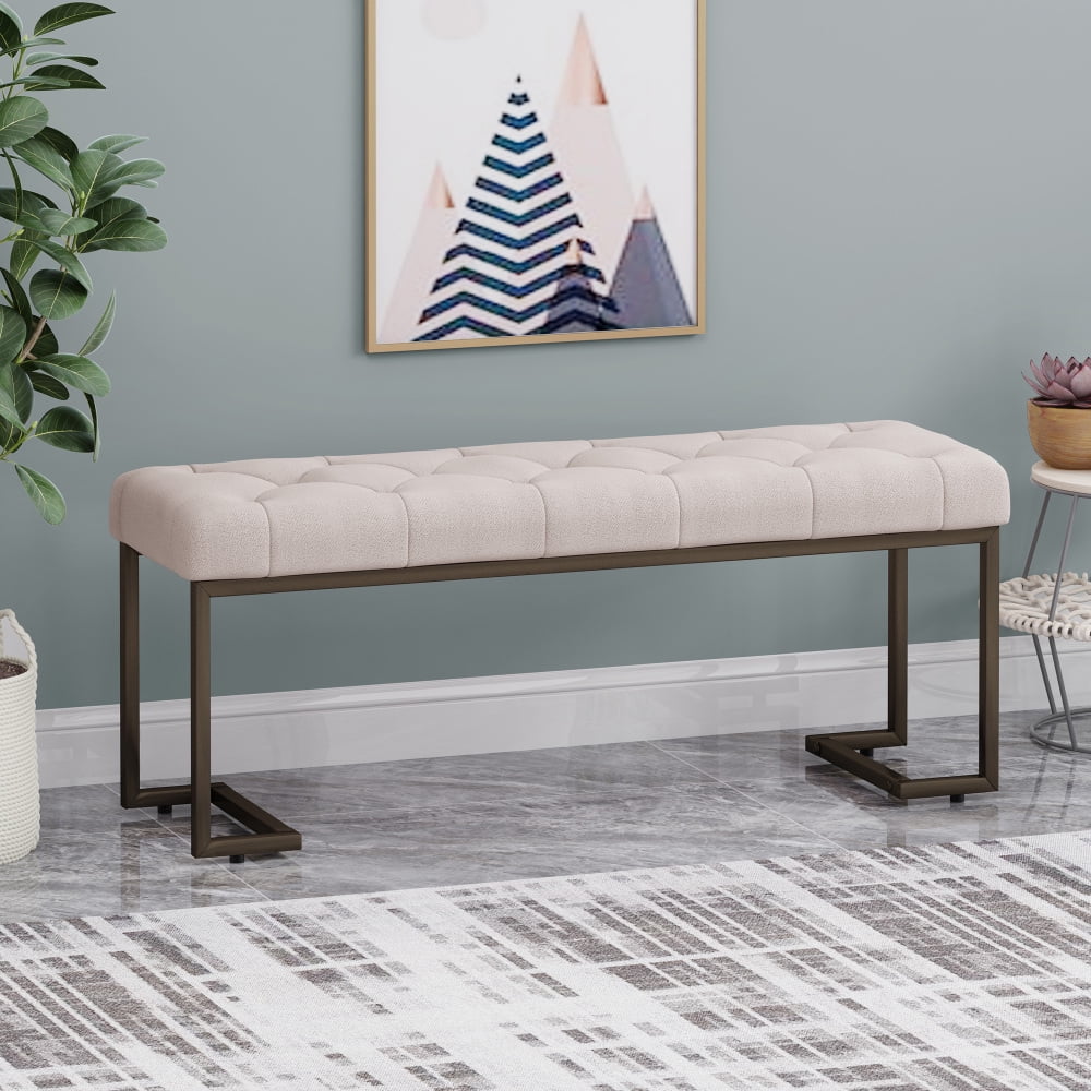 Upholstered Button Tufted Bench,Black and Bronze