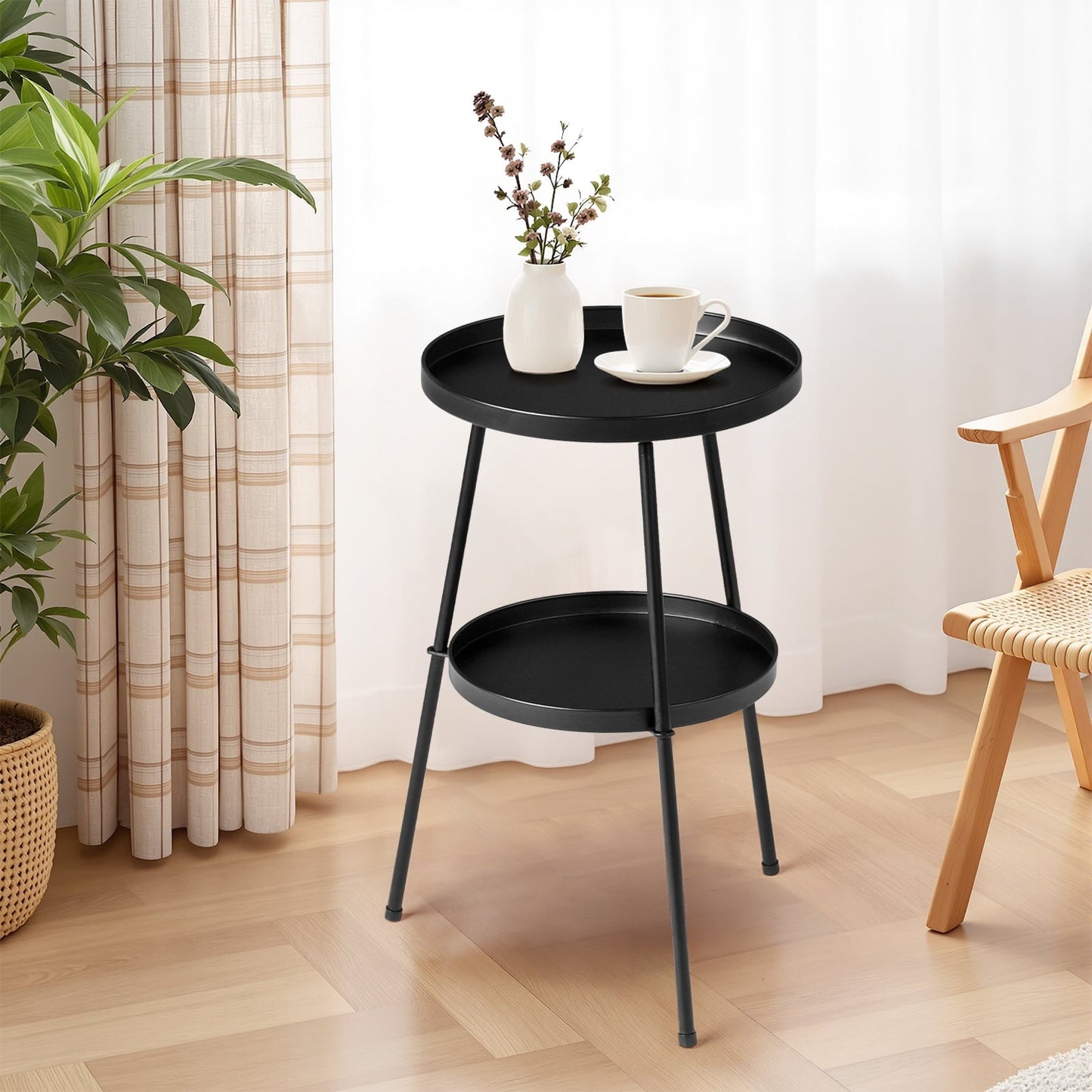 Zimtown Round Side Table 24 Inch Iron End Table for Small Spaces Easy Assembly Living Room Bedroom Black